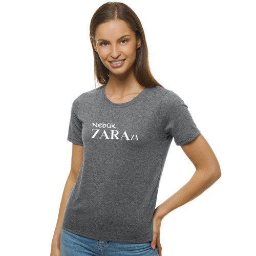 Moteriški pilkos spalvos marškinėliai Zaraza-Marškinėliai su spauda-Užrašai moterims
