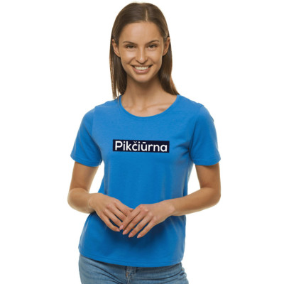 Moteriški mėlynos spalvos marškinėliai Pikčiūrna-Marškinėliai su spauda-Užrašai moterims