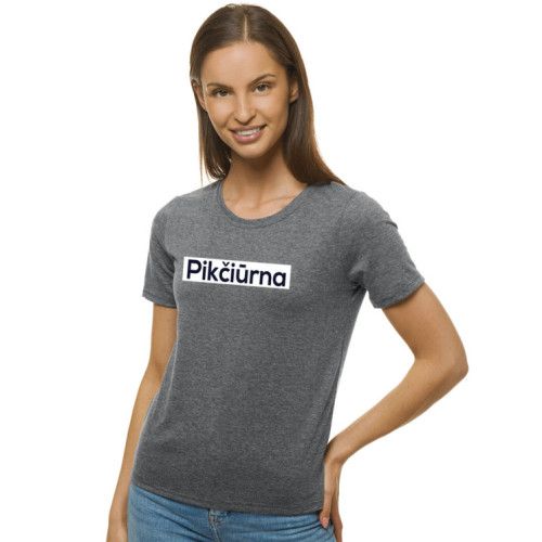 Moteriški pilkos spalvos marškinėliai Pikčiūrna-Marškinėliai su spauda-Užrašai moterims