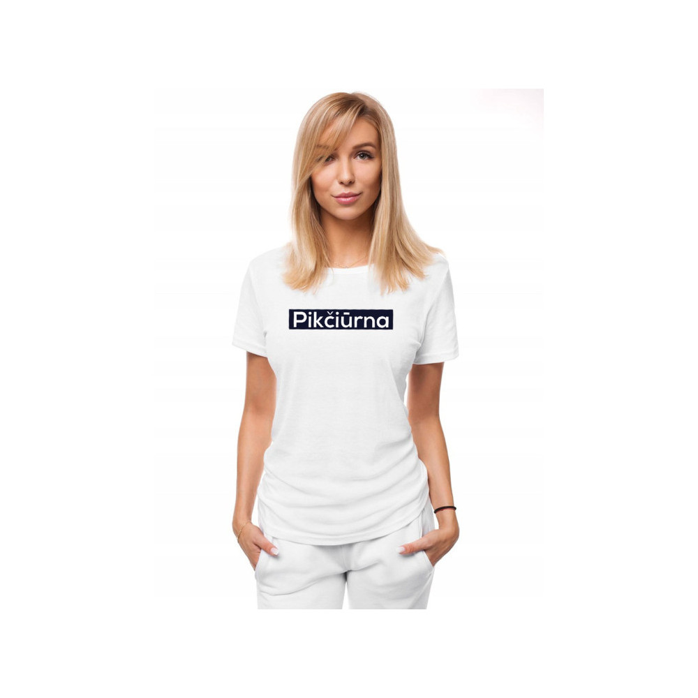 Moteriški baltos spalvos marškinėliai Pikčiūrna-Marškinėliai su spauda-Užrašai moterims