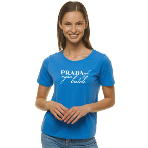 Moteriški mėlyni marškinėliai Prada-Marškinėliai su spauda-Užrašai moterims