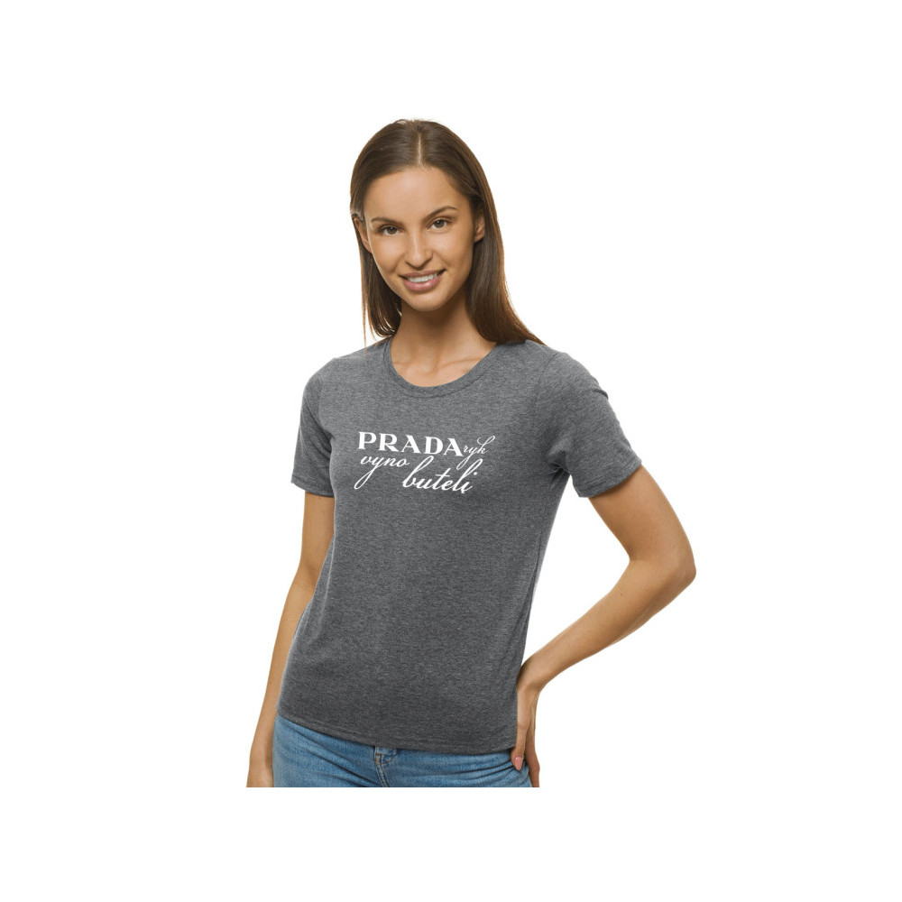 Moteriški tamsiai pilki marškinėliai Prada-Marškinėliai su spauda-Užrašai moterims