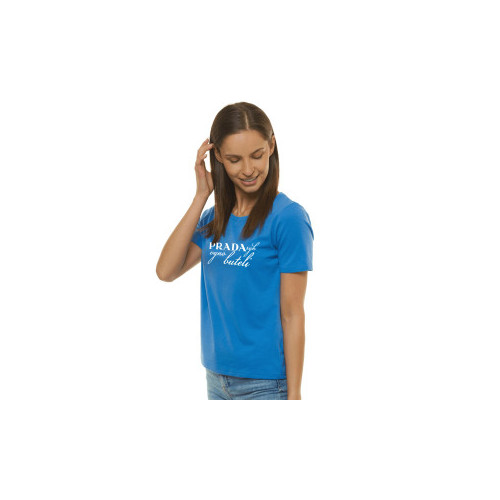 Moteriški mėlyni marškinėliai Prada-Marškinėliai su spauda-Užrašai moterims