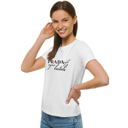 Moteriški balti marškinėliai Prada-Marškinėliai su spauda-Užrašai moterims