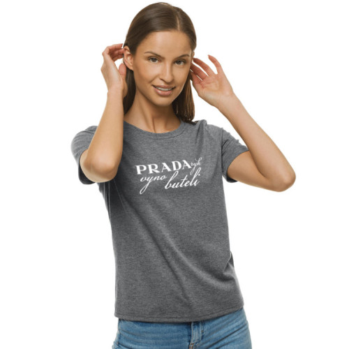Moteriški tamsiai pilki marškinėliai Prada-Marškinėliai su spauda-Užrašai moterims
