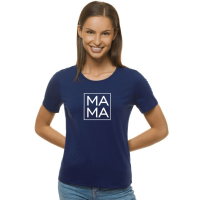 Moteriški tamsiai mėlyni marškinėliai MAMA-Marškinėliai su spauda-Užrašai moterims