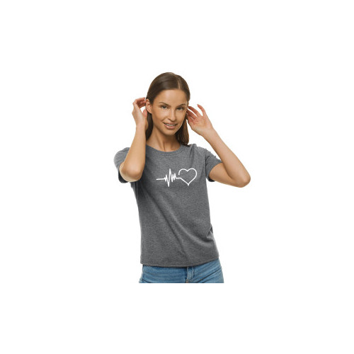 Moteriški tamsiai pilki marškinėliai Heartbeat-Marškinėliai su spauda-Užrašai moterims
