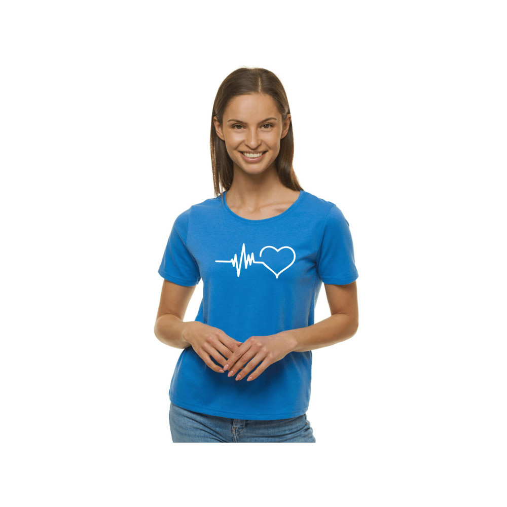 Moteriški mėlyni marškinėliai Heartbeat-Marškinėliai su spauda-Užrašai moterims