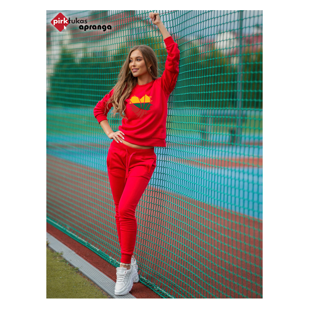 Moteriškas raudonas sportinis komplektas Lietuva-Moteriški spaudos komplektai-Užrašai moterims