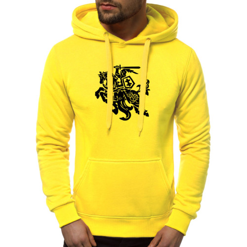 Neoninis geltonas vyriškas džemperis su gobtuvu Vytis-Vyriški džemperiai su spauda-Užrašai