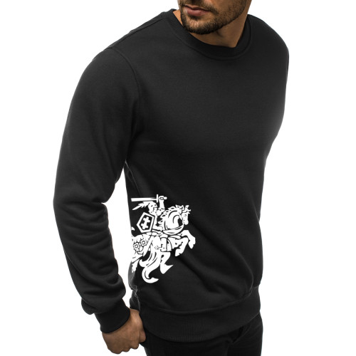 Vyriškas džemperis - juodas su herbu ant šono Vytis-Vyriški džemperiai su spauda-Užrašai vyrams