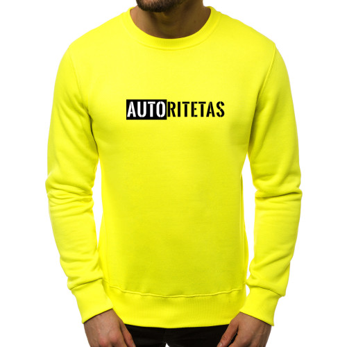 Geltonas neoninis vyriškas džemperis Autoritetas-Vyriški džemperiai su spauda-Užrašai vyrams