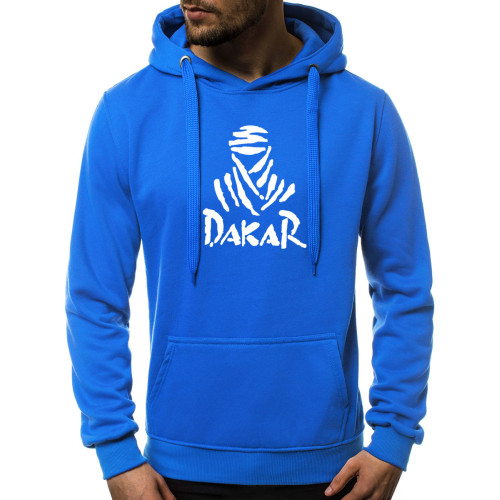 Mėlynos spalvos vyriškas džemperis su gobtuvu Dakar-Vyriški džemperiai su spauda-Užrašai vyrams