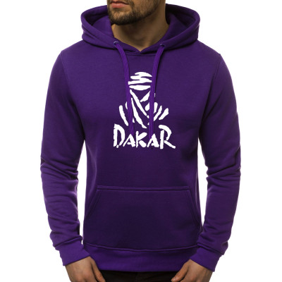 Violetinės spalvos vyriškas džemperis su gobtuvu Dakar-Vyriški džemperiai su spauda-Užrašai