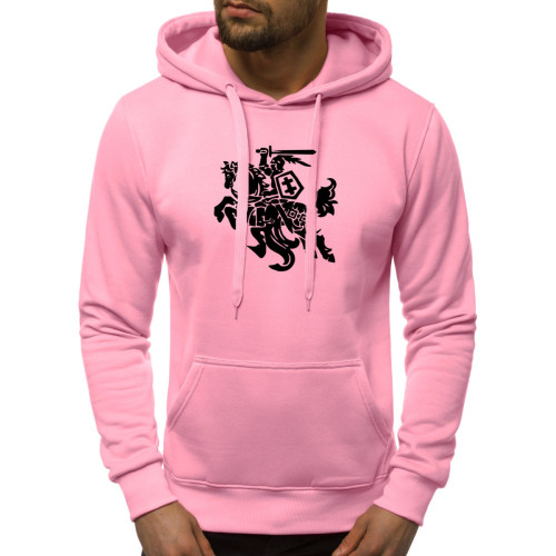 Šviesiai rožinis vyriškas džemperis su gobtuvu Vytis-Vyriški džemperiai su spauda-Užrašai