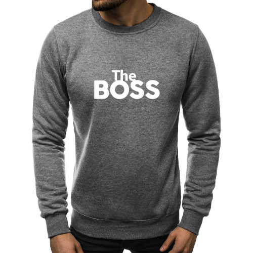 Tamsiai pilkos spalvos džemperis The boss-Vyriški džemperiai su spauda-Užrašai vyrams
