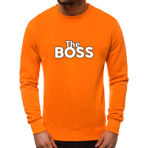 Oranžinės spalvos džemperis The boss-Vyriški džemperiai su spauda-Užrašai vyrams