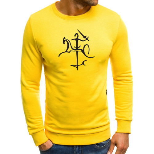 Vyriškas geltonas džemperis su Vytis stilistika-Vyriški džemperiai su spauda-Užrašai vyrams