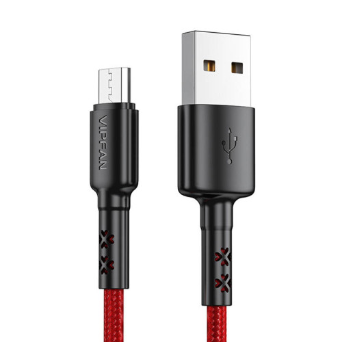 USB to Micro USB cable Vipfan X02, 3A, 1.8m (red)-Mobiliųjų telefonų priedai-Telefonai ir