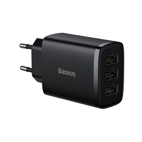 Baseus Compact Quick Charger, 3x USB, 17W (Black)-Mobiliųjų telefonų priedai-Telefonai ir