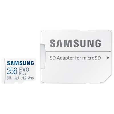 Samsung microSD Card EVO PLUS 256 GB, MicroSDXC, Flash memory class 10, SD adapte-Atminties