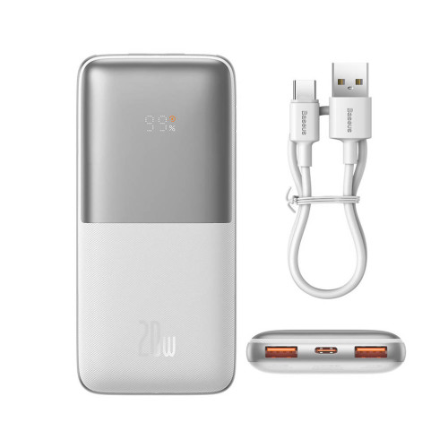 LiPo išorinis akumuliatorius (Powerbank)10000mAh 20W USB + USB-C, baltas-Išorinės