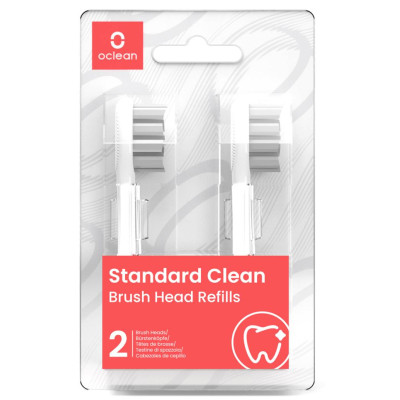 DANTŲ ŠEPETELIO ANTGALIAI Oclean Standard Clean Brush Head W02 White 2 pcs-Dantų šepetėlių