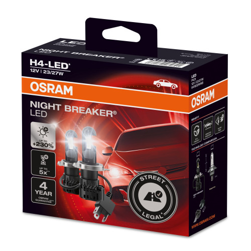 LED OSRAM H4 lemputės night breaker +230% | 64193DWNB | Legalios keliuose-Lemputės
