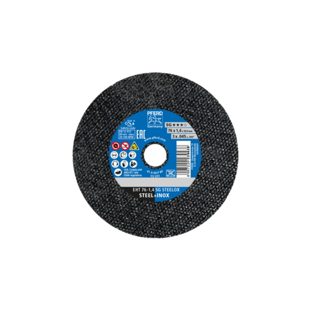 Metalo pjovimo diskas PFERD EHT76-1,4 A60 SG 10 BO-Abrazyviniai metalo pjovimo diskai-Medžio