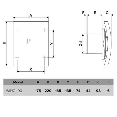 Vonios kambario ventiliatorius Vlano WING 100 T (su laikmačiu) 100 mm-Ventiliatoriai-Klimato