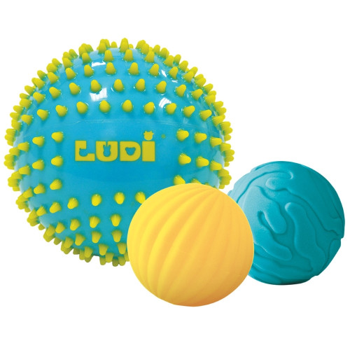 LUDI sensoriniai kamuoliukai, mėlyna ir geltona 3 vnt.-LUDI žaislai mažyliams-Žaislai
