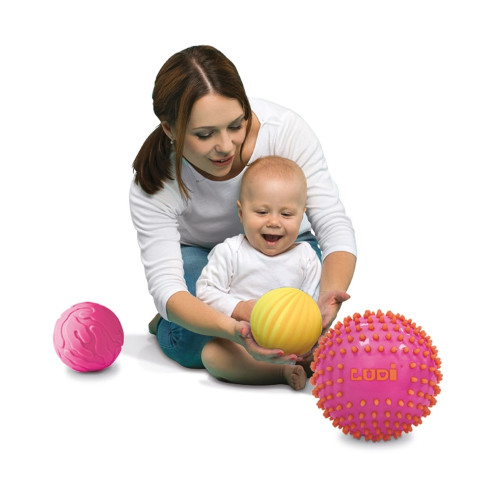 LUDI sensoriniai kamuoliukai, rožinė ir geltona, 3 vnt.-LUDI žaislai mažyliams-Žaislai