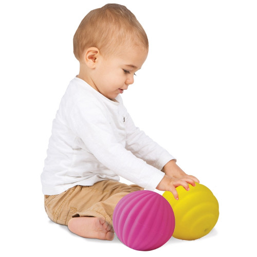 LUDI sensoriniai kamuoliukai, rožinė ir geltona, 3 vnt.-LUDI žaislai mažyliams-Žaislai
