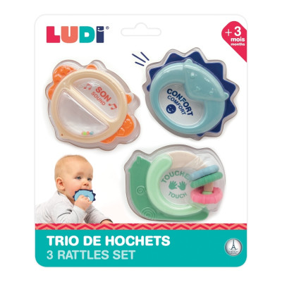 LUDI kūdikio barškučių rinkinys trio-LUDI žaislai mažyliams-Žaislai kūdikiams, vaikams