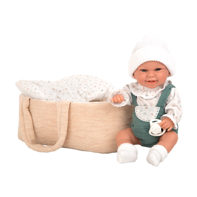 Arias kūdikėlis rusvoje nešyklėje, berniukas, 33 cm-Lėlės kūdikėliai-ARIAS Lėlės