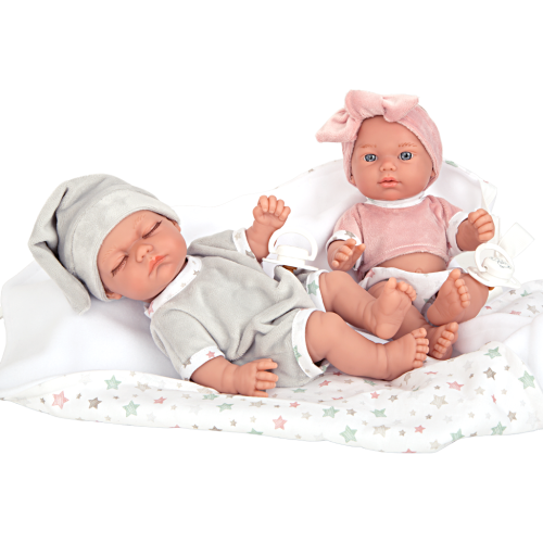 Arias kūdikėliai dvynukai su pleduku, 26 cm-Lėlės kūdikėliai-ARIAS Lėlės