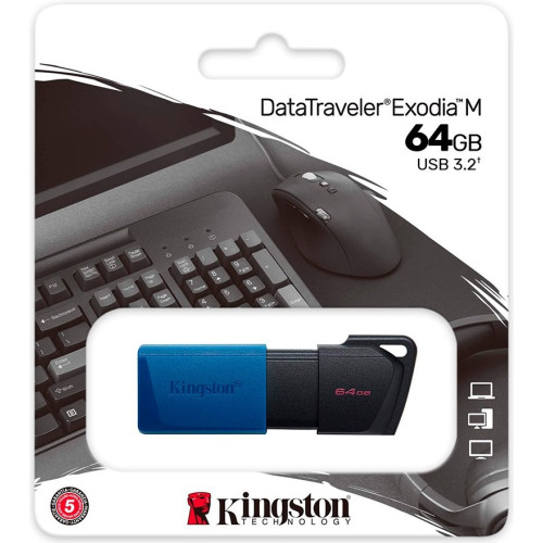USB atmintukas Kingston 64GB DataTraveler Exodia M USB slider cap USB 3.2 G-USB