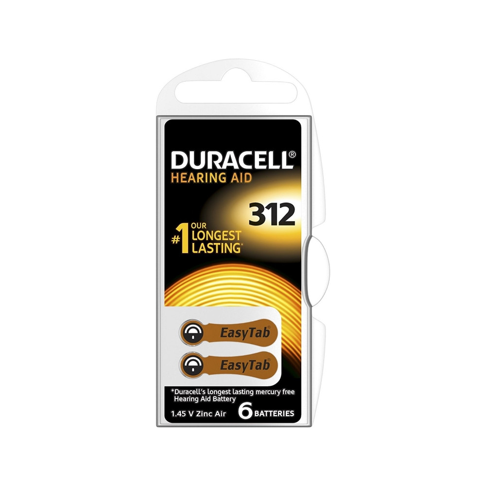 Cinko oro baterija DA312 (V312, HA312) klausos aparatams 1.4V Duracell 6vnt.-Elementai