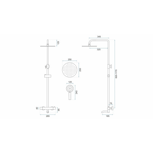 Dušo ir vonios sistema su termostatu REA Lungo, light gold-Potinkinė dušo sistema-Vonios ir