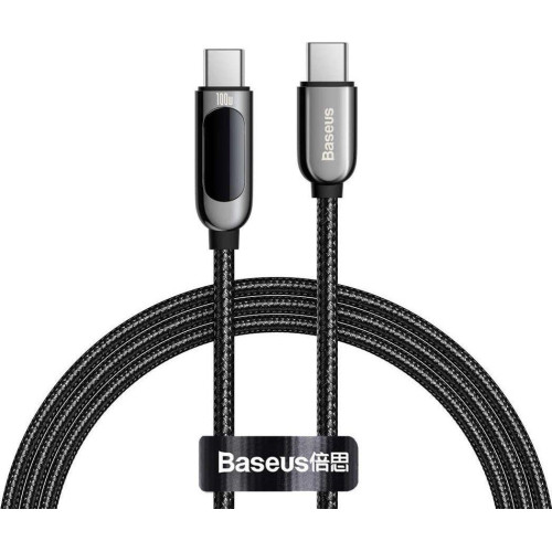 Kabelis Baseus Display Fast Charging Data Cable Type-C to C 100W 1m Black-Priedai audio-video