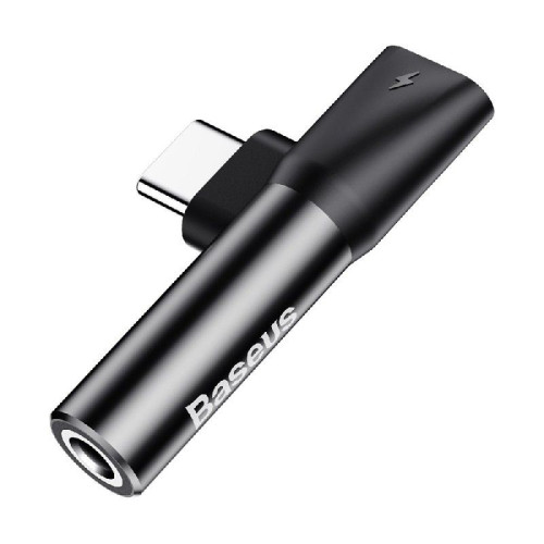 Adapteris Baseus Audio Adapter USB-C to Mini Jack 3.5mm + USB-C Black-Telefonų laidai ir