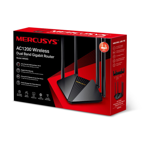 Maršrutizatorius Mercusys AC1200 Wireless Dual Band Gigabit Router MR30G 802.11ac 867+300