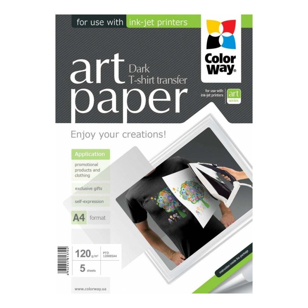 Fotopopierius ColorWay ART T-shirt transfer (dark) Photo Paper A4 A4 120 g/m²-Popierius ir