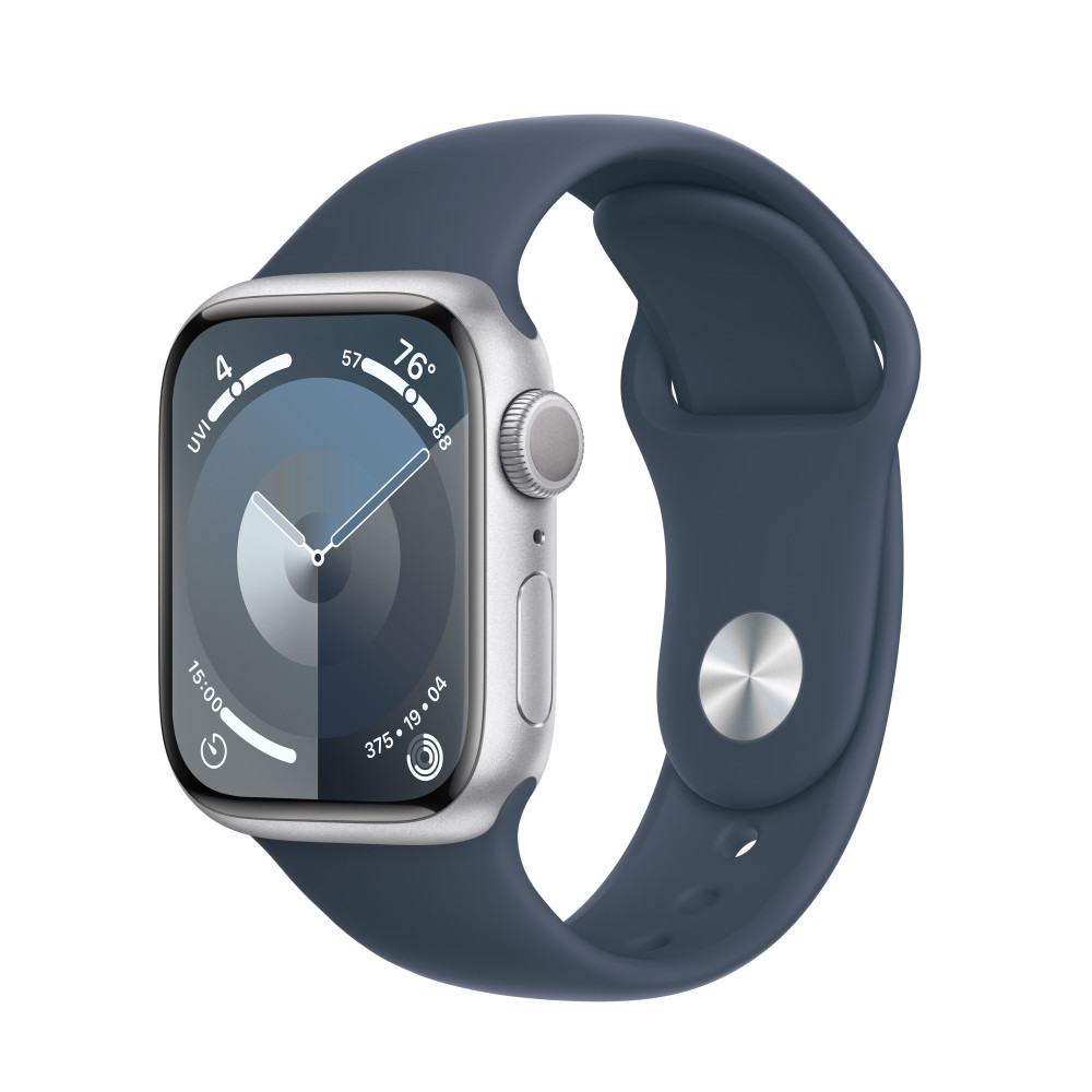Išmanusis laikrodis Apple Watch Series 9 GPS 45mm Silver Aluminium Case with Storm Blue Sport