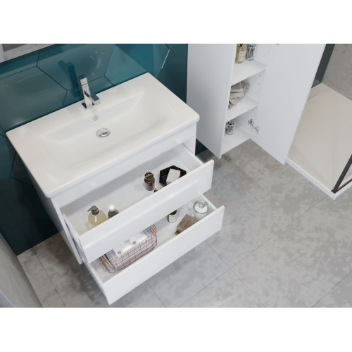Vonios kambario spintelė su praustuvu LUTON LT-80 balta pakabinama-Vonios baldai