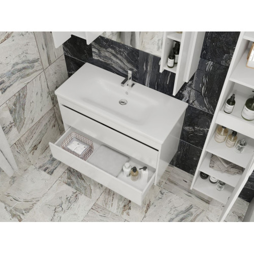 Vonios kambario spintelė su praustuvu LUTON LT-100 balta pakabinama-Vonios baldai