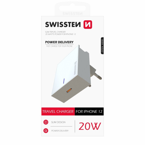 Swissten Premium 20W Mains Charger for all iPhone 12 series models-Krovikliai-Mobiliųjų