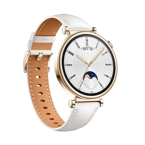 Išmanusis laikrodis Huawei Watch GT4 41mm Gold Stainless Strap Steel White Leather-Android