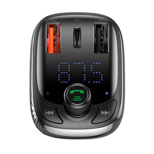 Automobilinis FM moduliatorius su Bluetooth 12-24V 2xUSB + USB-C, juodas-FM