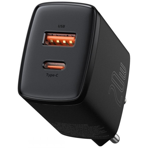 Kroviklis Baseus Compact Quick Charger, USB, USB-C, 20W Black-Telefonų laidai ir